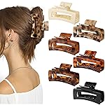 Auseibeely 6 Pcs Rectangle Tortoise Shell Claw Clip - 3.35 Inch Medium Hair Clips for Women and Girls, Non-slip Square Claw Clips for Thick/Thin Hair, Banana Jaw Clips Accessories for Christmas Gift