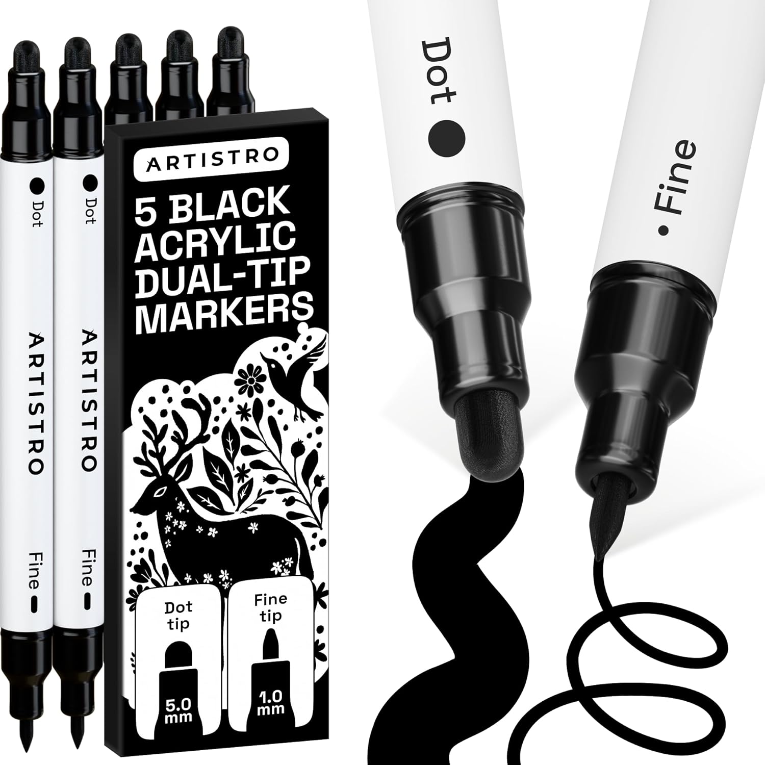 ARTISTRO 5 Precision Dual-Tip Acrylic Paint Markers – Paint Pens Set with Dot & Fine Tips for Fabric, Rock, Glass, Wood, Coloring Books – Classroom & Art Supplies Gift Teacher Appreciation Gift - Amazon product rated Grade A