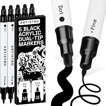 ARTISTRO 5 Precision Dual-Tip Acrylic Paint Markers Paint Pens Set with Dot & Fine Tips for Fabric, Rock, Glass, Wood, Coloring Books Classroom & Art Supplies Gift Teacher Appreciation Gift
