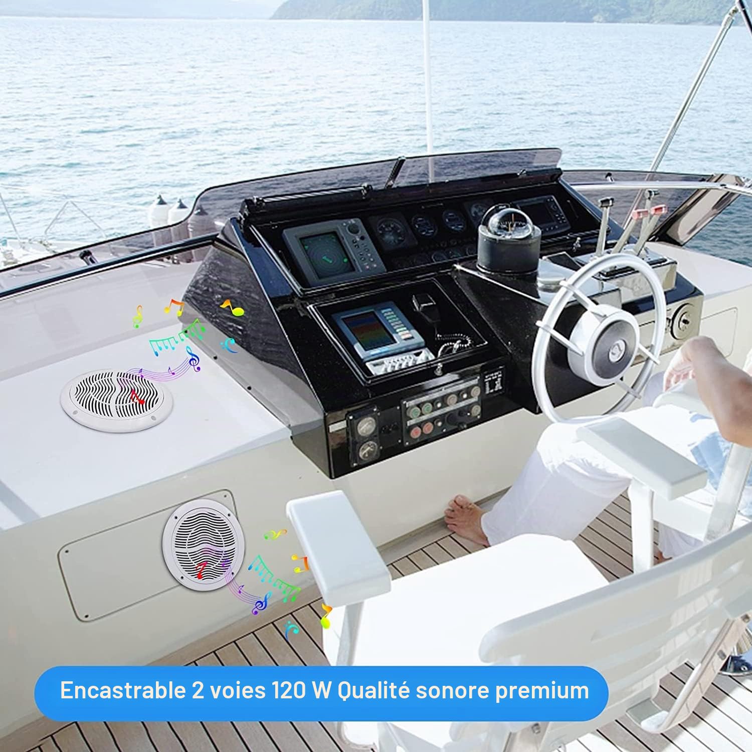 Herdio 6,5 Pouces 2 Voies 120 Watts Haut-parleurs de Plafond Marins étanches, Parfaits pour la Cuisine de Salle de Bain de Bateau, Compatible avec Bluetooth,1 Paire, Blanc