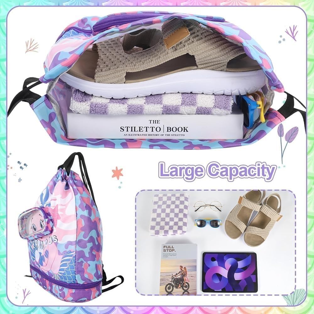 TERA 13 Swimming Bag for Kids Cartoon Print Shoulder Bag Large Capacity Backpack for Boys Girls |Adjustable Straps, 44 cm β 1 Piece (items of 1) 1