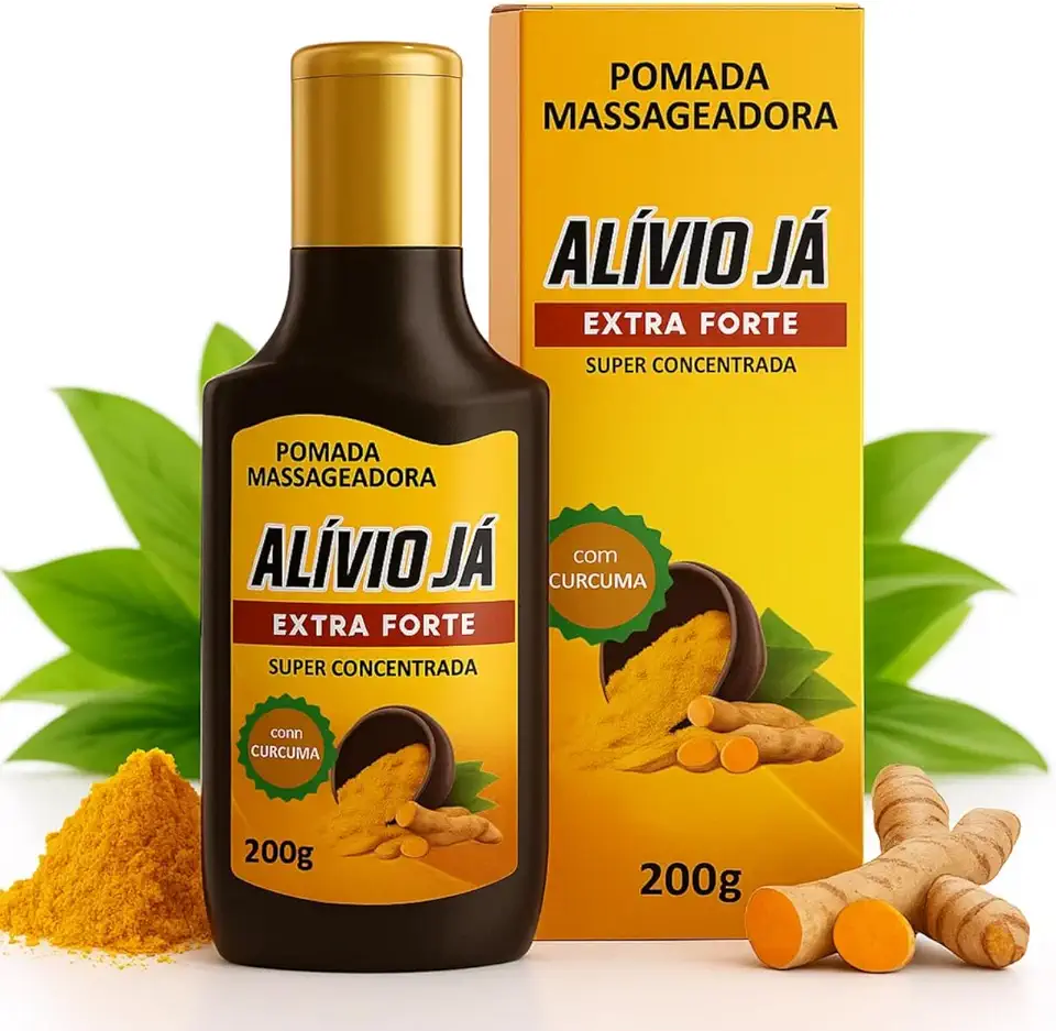 Pomada Massageadora Alívio Já 200 g – Ação Anti-inflamatória e Relaxante para Pernas Cansadas, Dores Musculares e Articulares com Arnica, Cúrcuma, Copaíba e Mentol