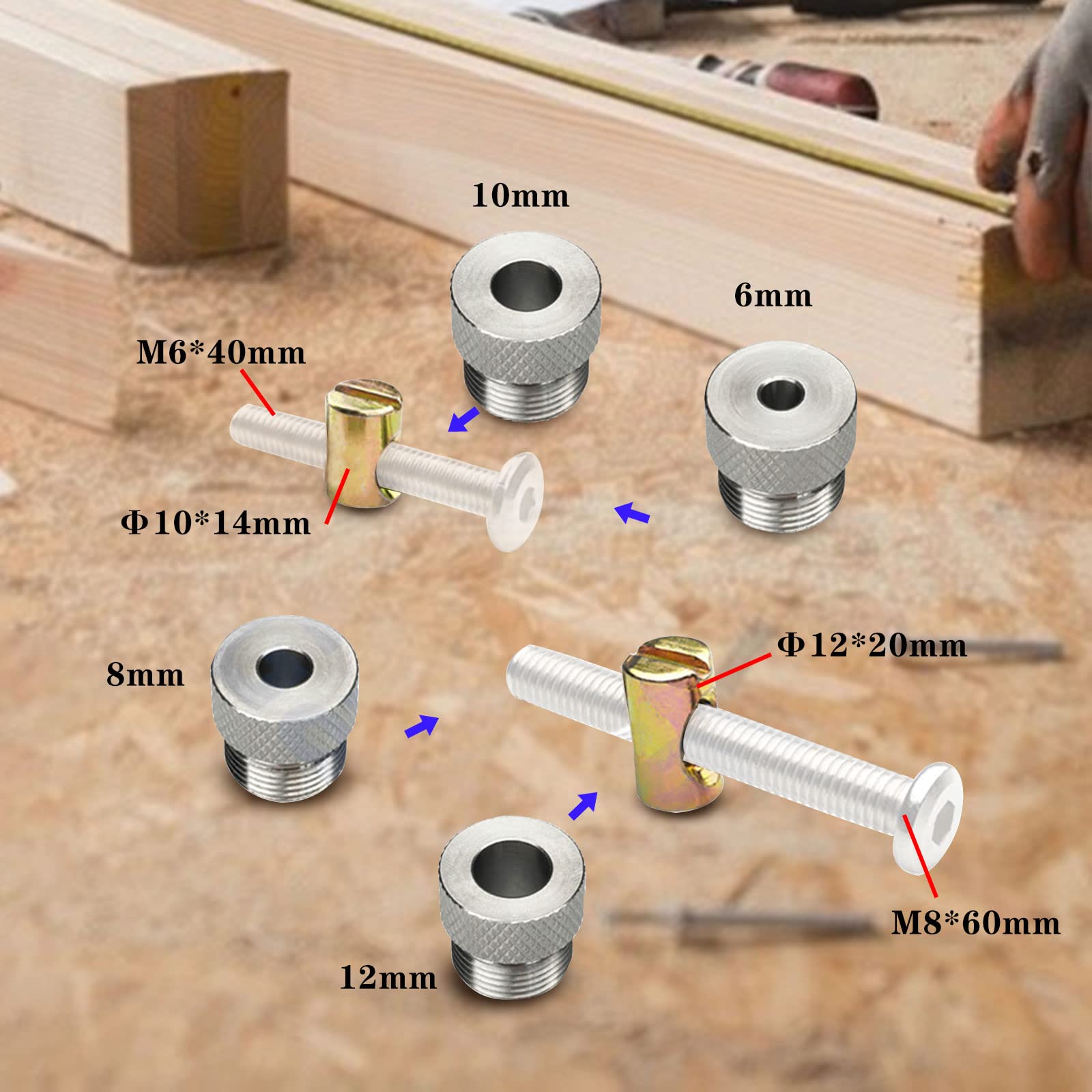 Bohrvorrichtungs Set, 2 in 1 screw jig für Holzbearbeitung Bohren Löcher, 6/8/10/12mm Bohrhilfe Jig, drill locator für bettschrankschrauben& ausgerichtete Dübellöcher