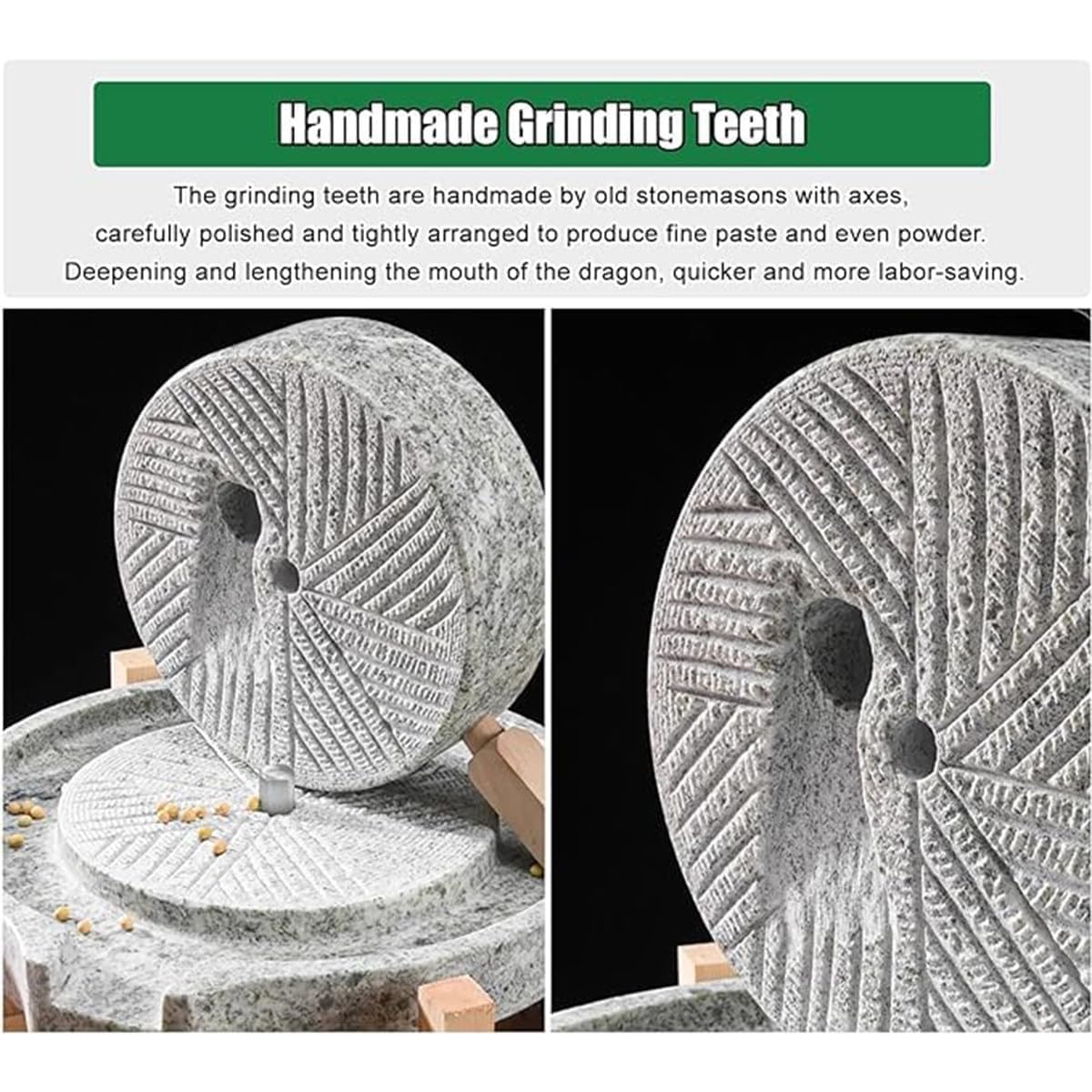 Granitstein Getreidemühle mit Ständer Manuelle Handmühle für Trocken- & Nassmahlen ideal für Tofu Sojamilch Sesambohnen Natürliche Küchenmaschine