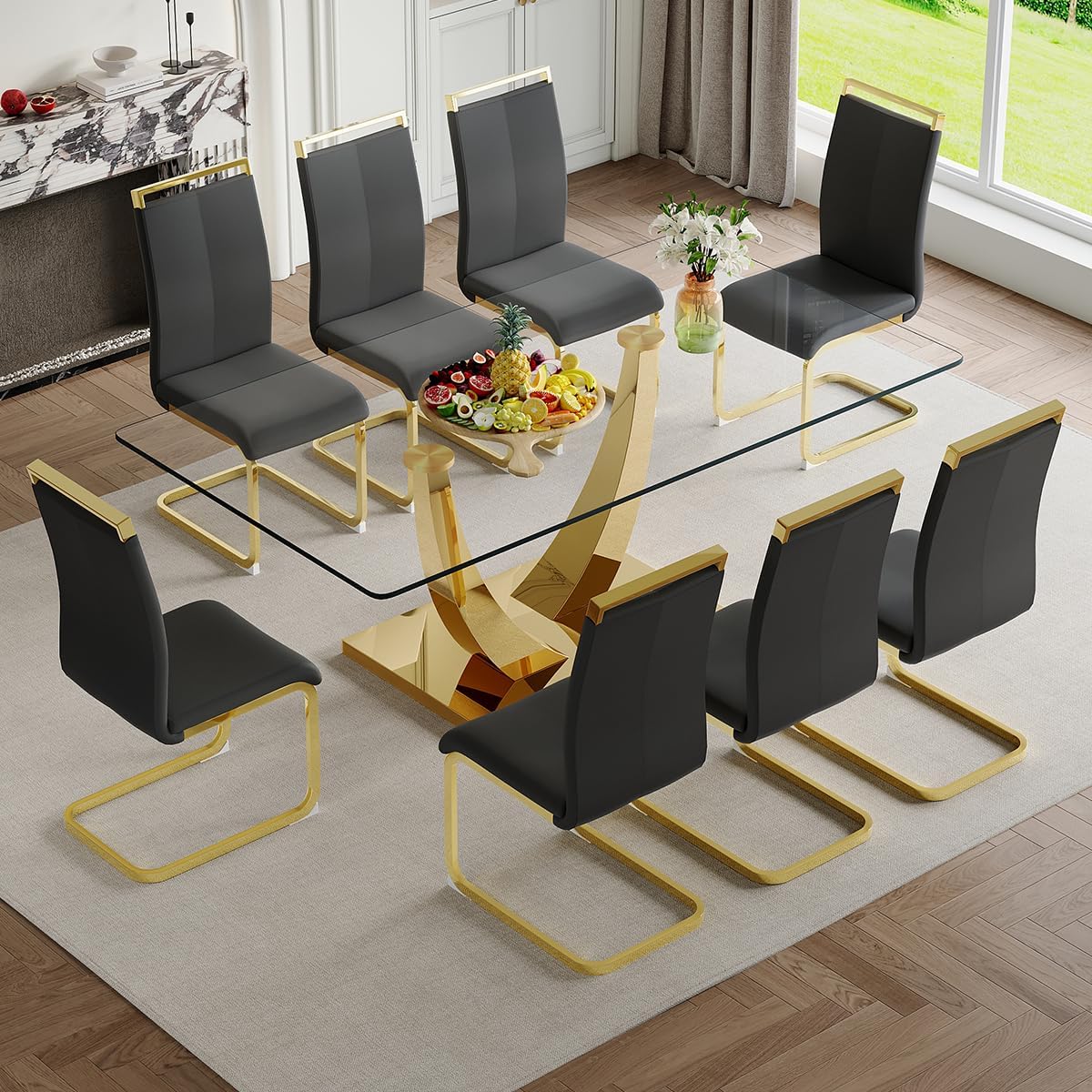 Amazon.com - Glass Dining Table Set for 8, Dining Table Set for 8, 71 ...