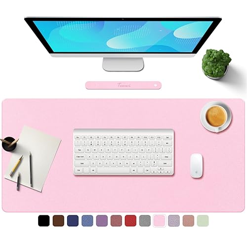 TOWWI PU Leather Desk Pad with Suede Base, Multi-Color Non-Slip Mouse Pad, 36” x 17” Waterproof Desk Writing Mat, Large Desk Blotter Protector (Light Pink) - Light Pink - 36" x 17"