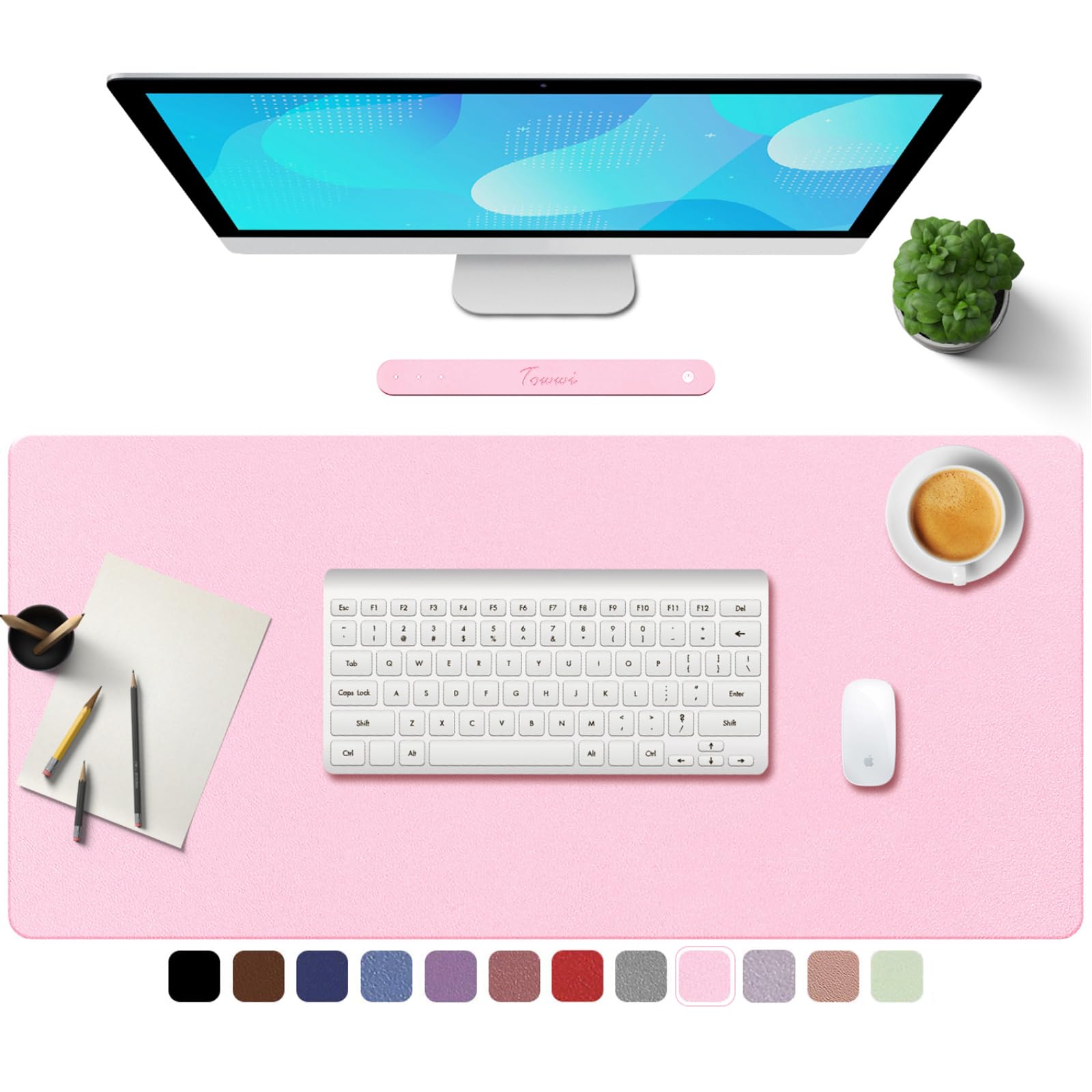 Photo 1 of TOWWI PU Leather Desk Pad with Suede Base, Multi-Color Non-Slip Mouse Pad, 39” x 20” Waterproof Desk Writing Mat, Large Desk Blotter Protector (Light Pink) Light Pink 39" x 20"