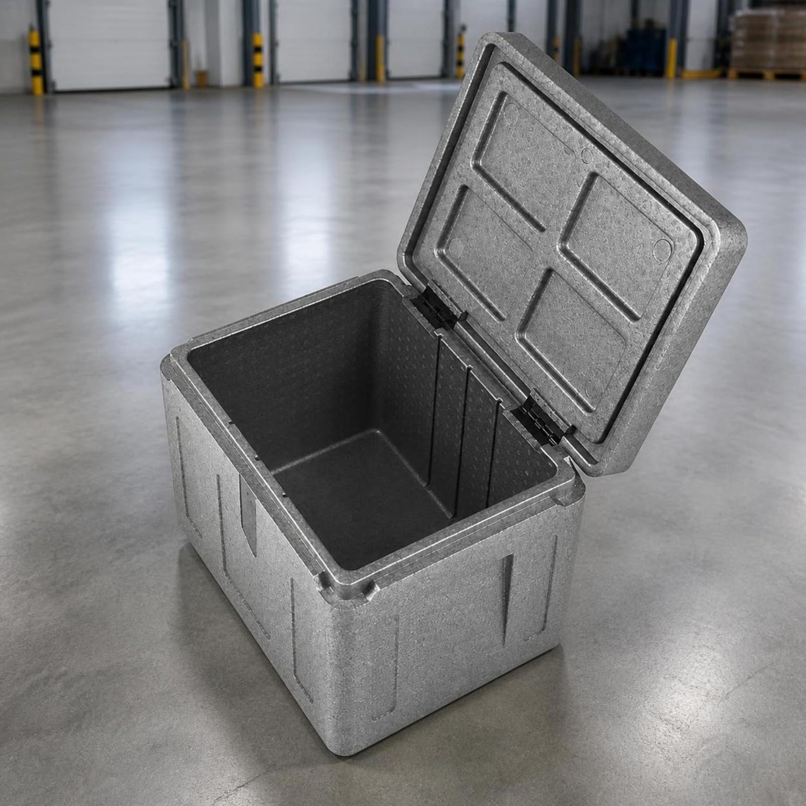 predolo Kälteisolierend Transportbox mit Deckel | Hohe Temperaturerhaltung, Polypropylenschaum-Temperaturbox, Stapelbar, Isolierbox mit Deckel, für Essenstransport, Grau, Klappdeckel