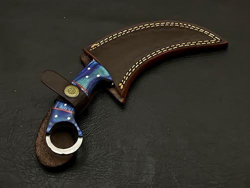 Miniatura 5 de Impresionante cuchillo de caza krambit de espiga completa con hoja de acero de Damasco clásico excelente hecho a mano con funda de cuero puro