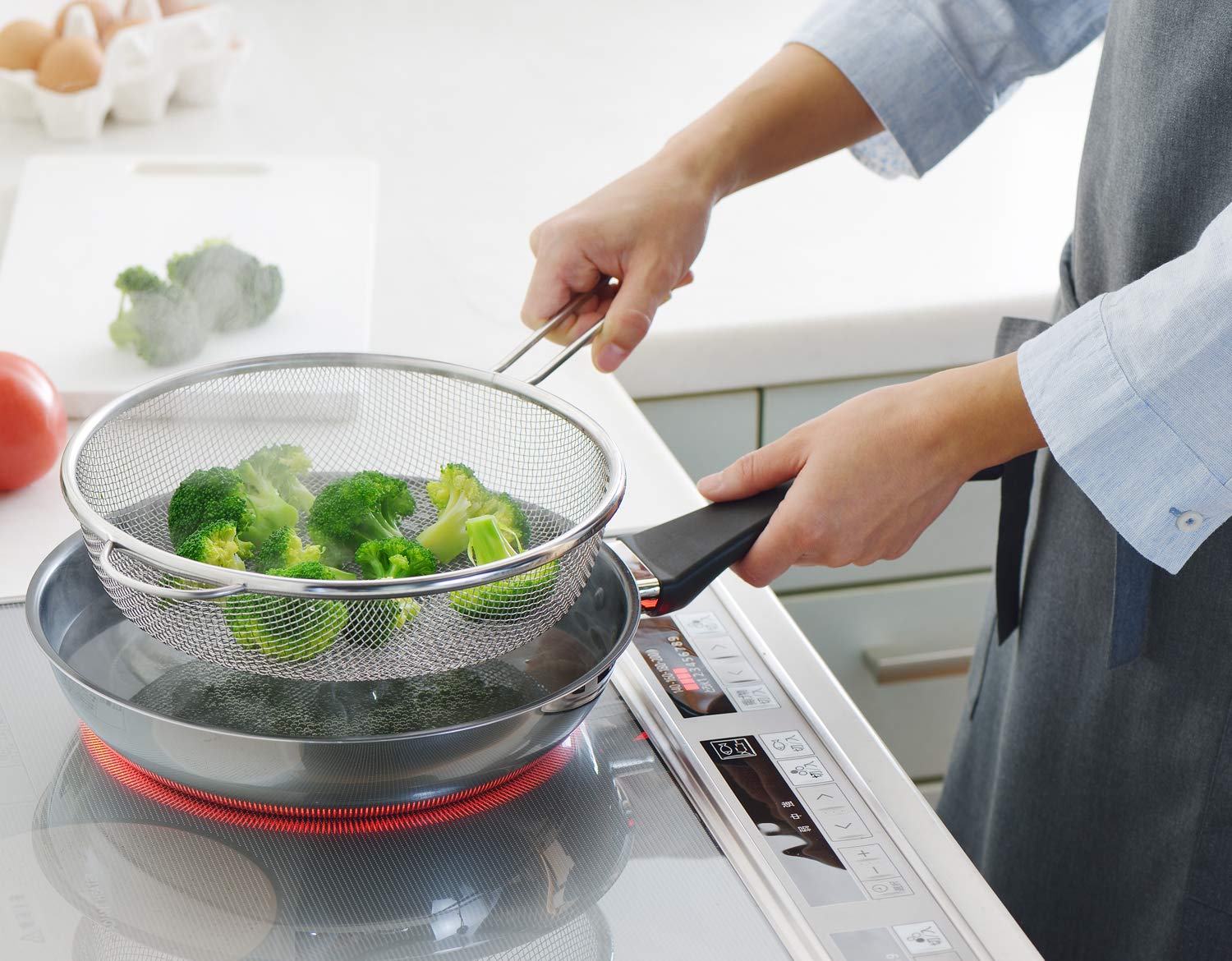 Yoshikawa YJ2820 Cooking Iroha Boiled Colander for Frying Pans, 9.8 inches (25 cm), Stainless Steel