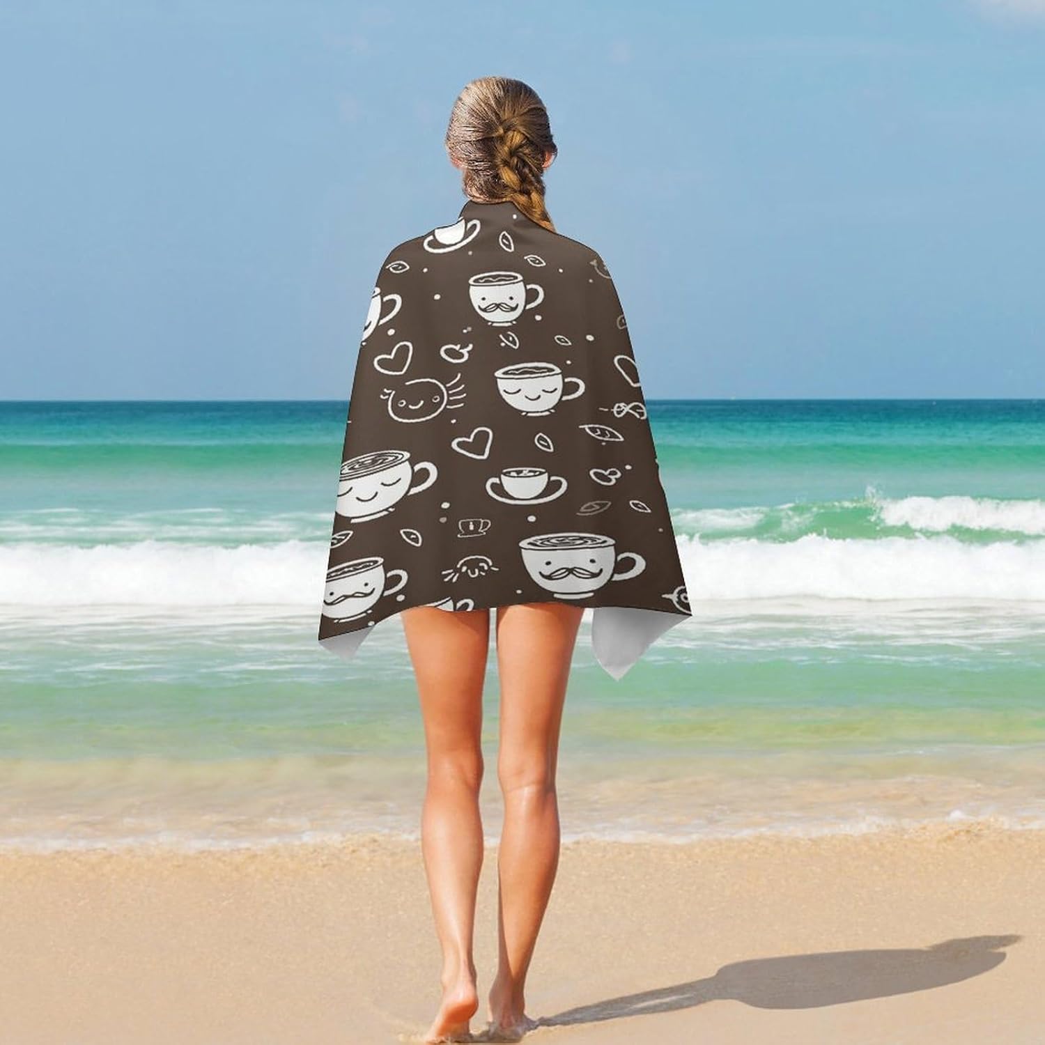 Swimming Towel, Cartoon Style Coffee Printed Fashion Towel,Portable Towel,Durable Towel