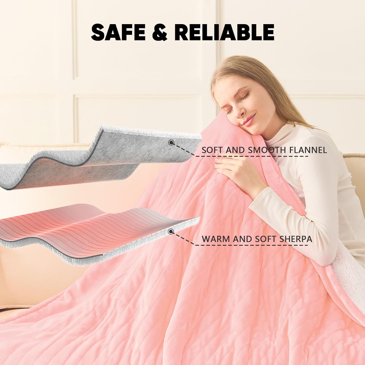 greenoak Heated Blanket Electric Throw 50"X60", Heating Blanket with 10 Heat Levels 8 Hours Auto-Off,Fleece Soft Blanket,Christmas Birthday Gifts for Women Mom, Baby Pink - Image 7