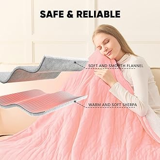 greenoak Heated Blanket Electric Throw 50"X60", Heating Blanket with 10 Heat Levels 1/2/4/6/8 Hours Auto-Off Overheat Protection, Flannel Sherpa Soft Warm Heater, ETL Certified Baby Pink