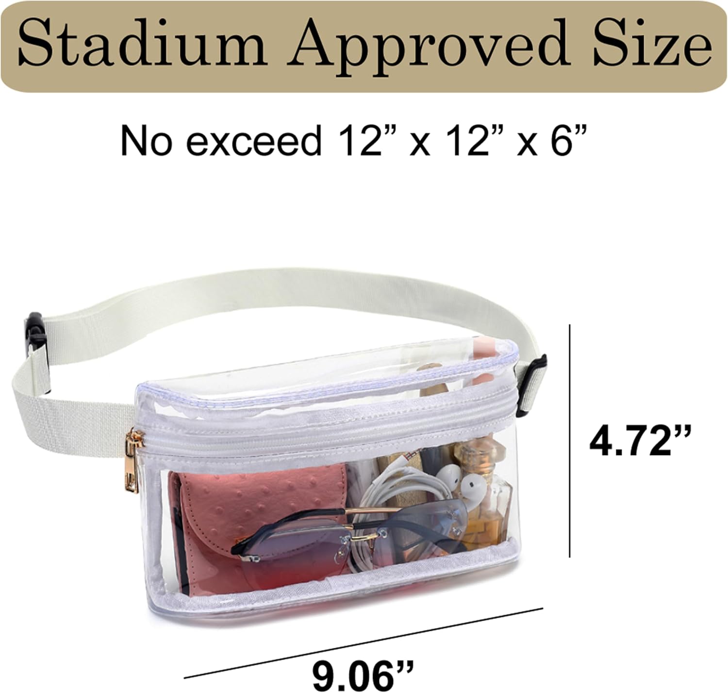 Clear Fanny Pack, Stadium Approved Clear Belt Bag for Women, Waterproof Transparent Waist Bag for Sports, Travel, Concerts (White) - Image 4