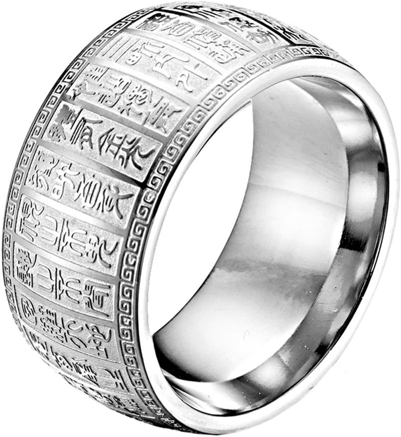 HIJONES Mens Stainless Steel Engraved Letters Surface Blue and Black 8MM Wide Carbon Fiber Ring