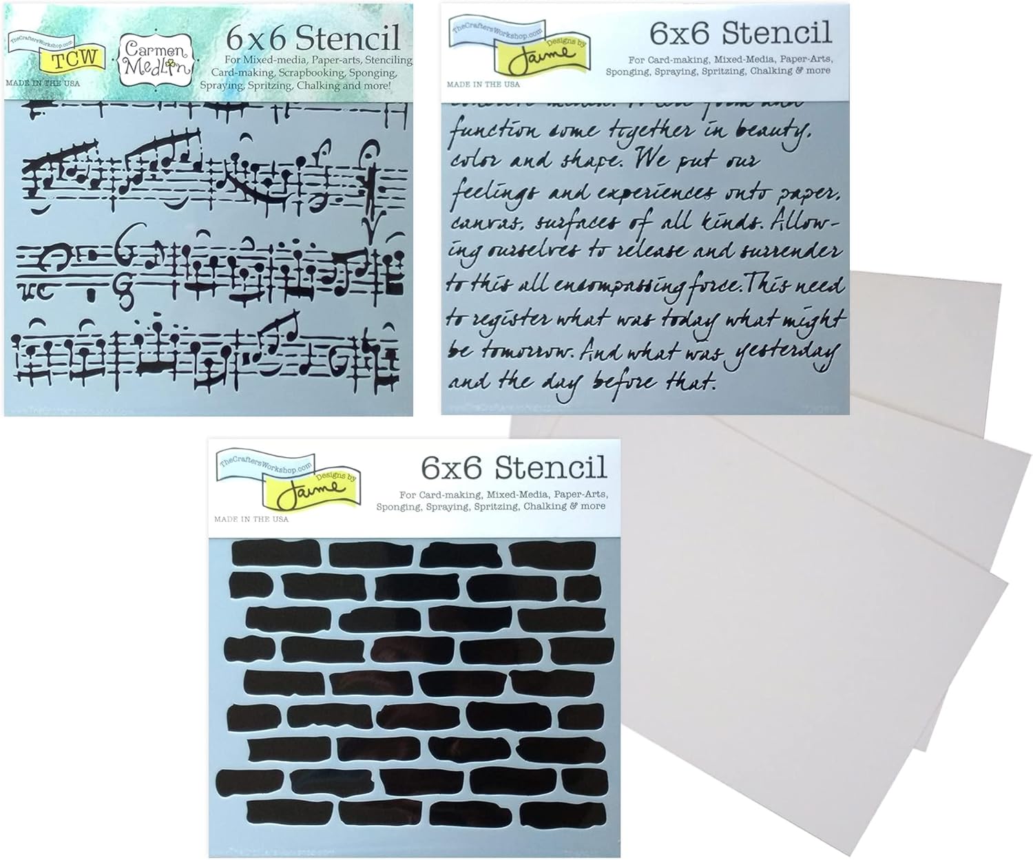 Mixed Media Stencils - Brick, Music, Script Stencil - Brick Wall, Music Note, Script Writing Stencils Templates Set with Cardstock for Painting On Wood, Canvas