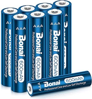 8 x BONAI 600mAh AAA Rechargeable Batteries for Cordless Phones, Solar lights, Garden lights, Remote control, Firestick, Led lights, etc. 1.2V NiMh Rechargeable Battery AAA Fits for 300mah - 900mah