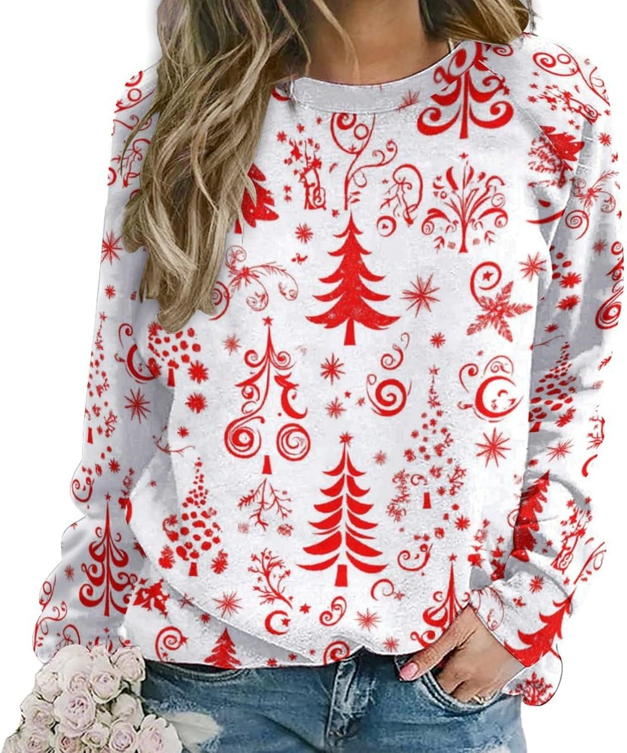 domirica Sweatshirts for Women Floral Printed Long Sleeve Pullover Crewneck Oversized Trendy 2024 Fall Fashion Outfits