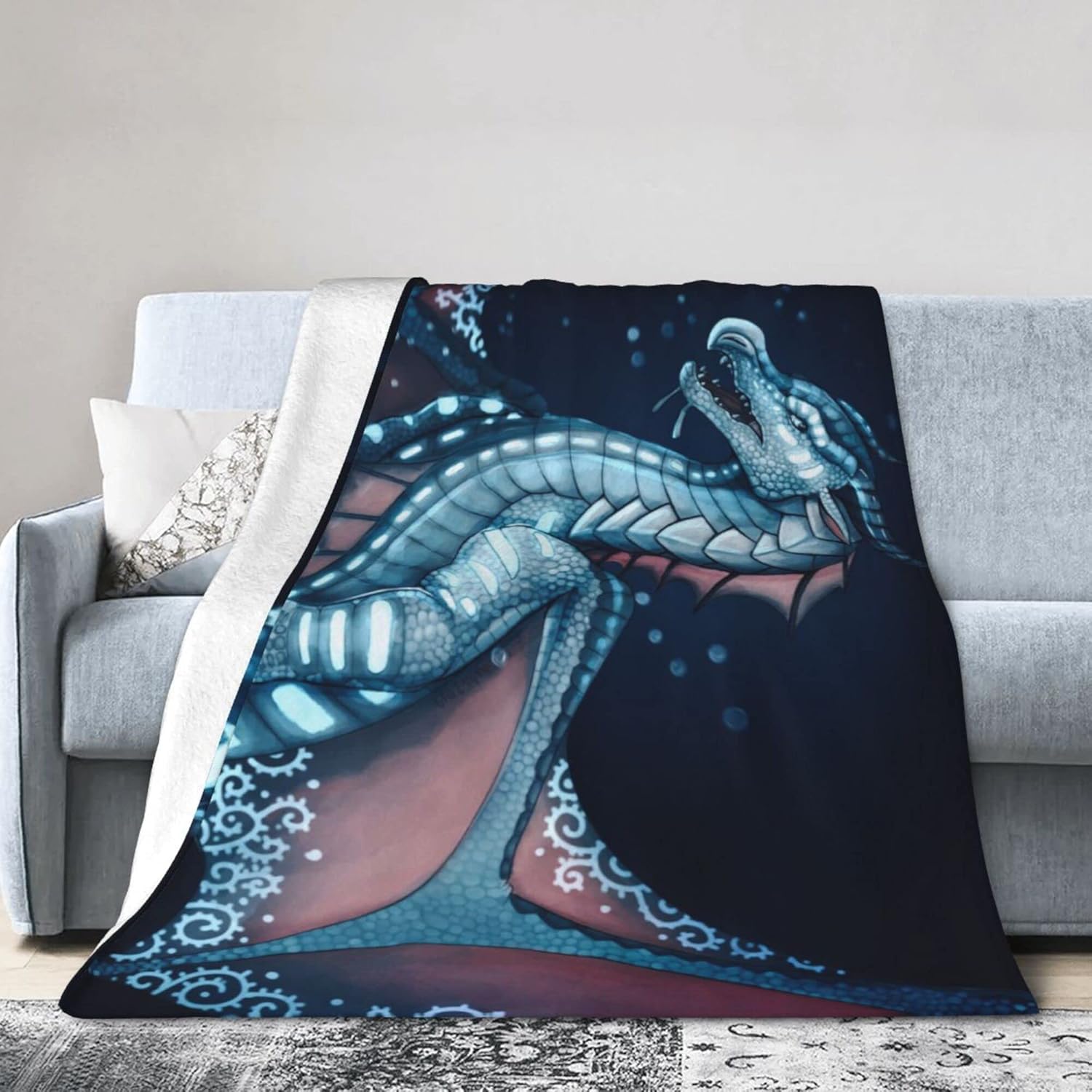 CNUAS Wings of Fire Icewings Throw Blankets Cozy