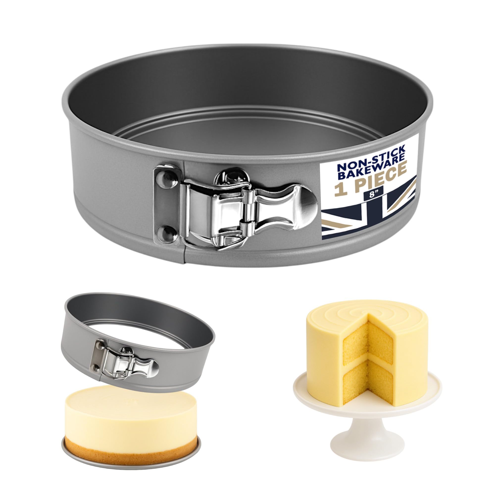Samuel Groves Grey Great British Bakeware 8" Superior Non-Stick Spring Form Cake Tin, Round 9 Inch Cake Tin With Loose Base For Easy Release, Fridge & Freezer Safe, Cheesecake, Uk Made