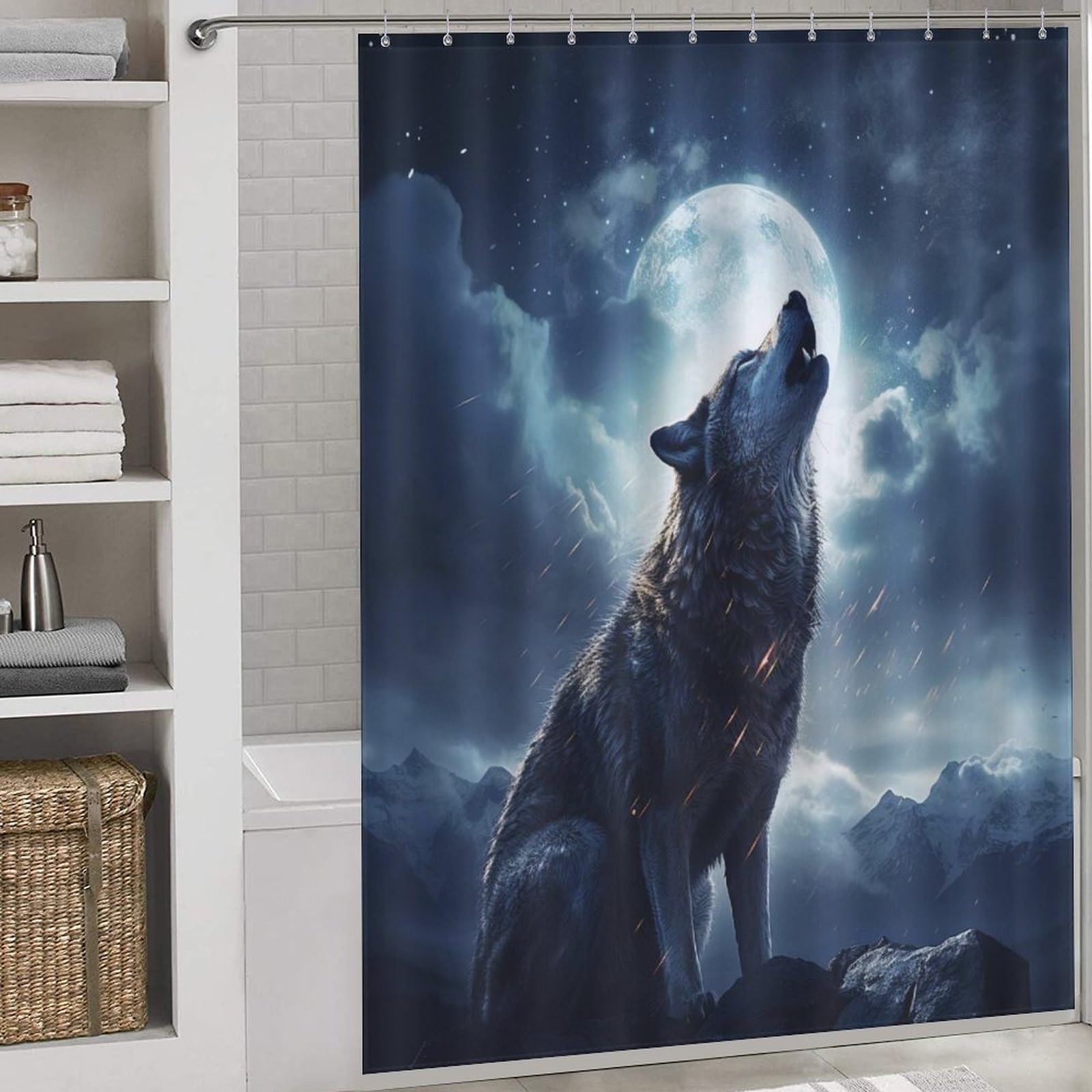 Rideau de douche anti-éclaboussures loup 168x183cm en tissu polyester
