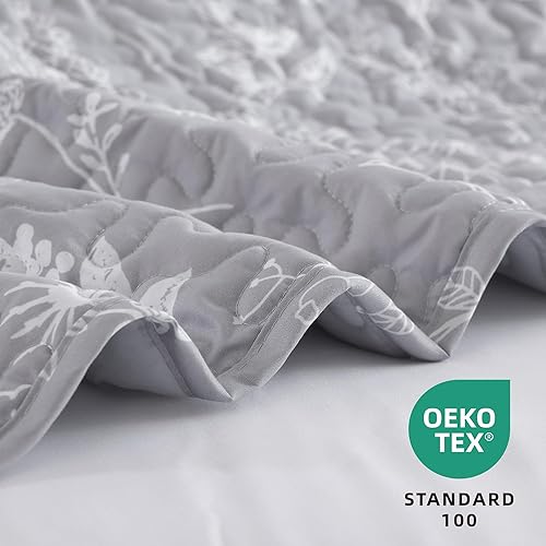 Miniatura 2 de JANZAA Juego de edredón de 3 piezas, tamaño Queen, diseño botánico de microfibra ligera, reversible, 1 edredón tamaño Queen y 2 fundas de almohada,