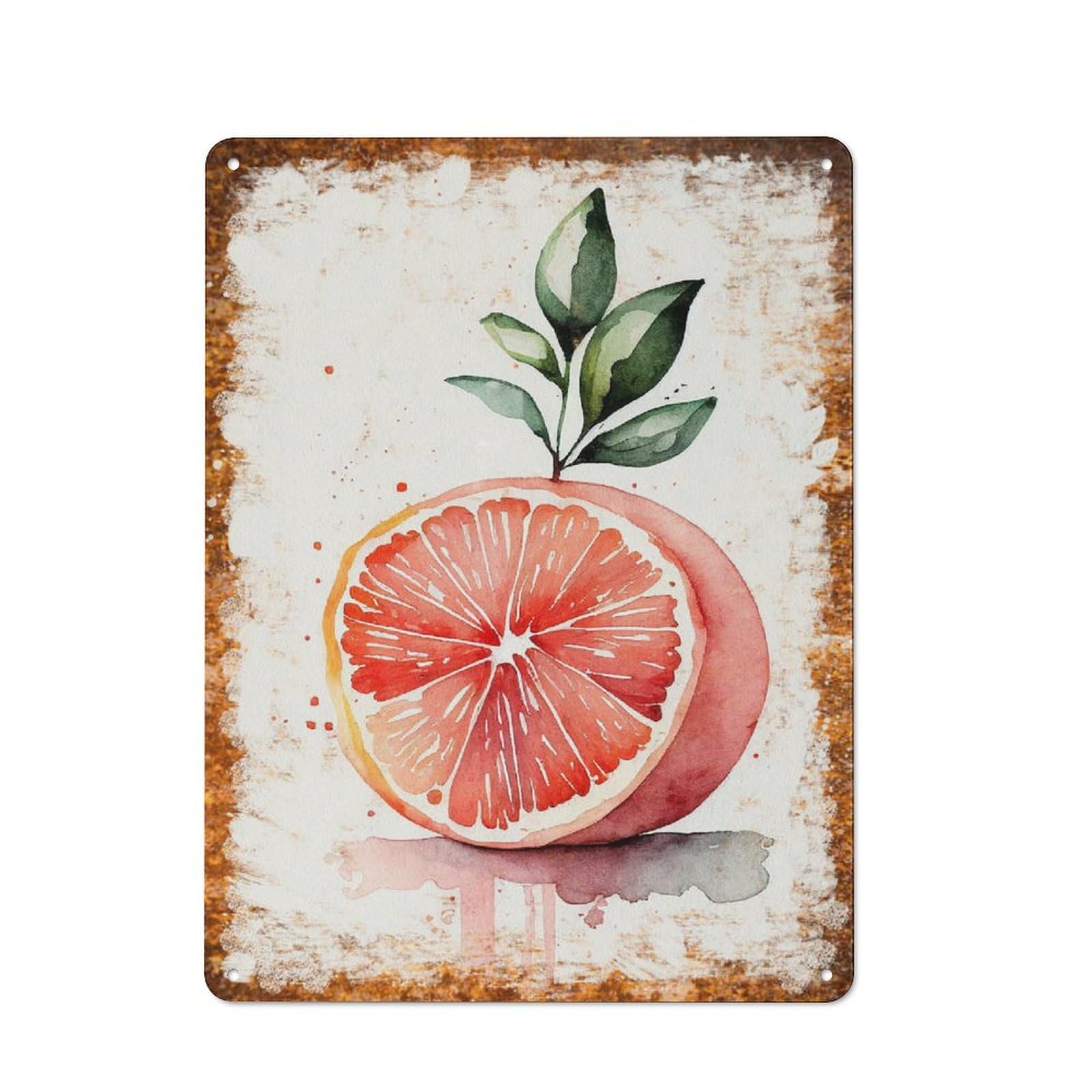 Metal Tin Sign Halved Grapefruit Watercolor Pattern Vintage Rustic Wall Art Kitchen Bathroom Bedroom Living Room Cafe Farmhouse Entryway Office Garage Home Bar Laundry Room Porch Patio 12x16 Inch