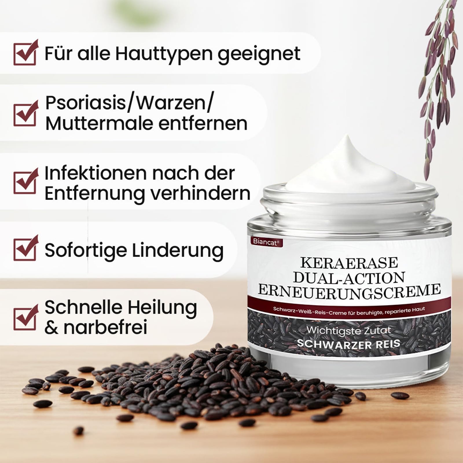 Biancat KeraErase Dual-Action Erneuerungscreme, Biancat Warzen und Hautwucherungen Entfernen Creme, Natürlich KeraErase Hautreparaturcreme, für Aller Hauttypen (1 Stück)