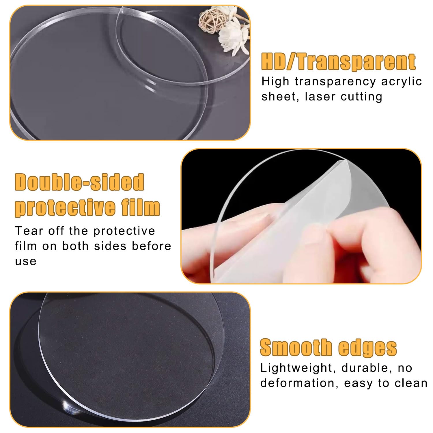 Ovtai Sottotorta 30 cm, Sottotorta tondo 30 cm, piatto torta in acrilico - 2 pezzi non appiccicosi, riutilizzabili, per trasporto torte e disco per torta