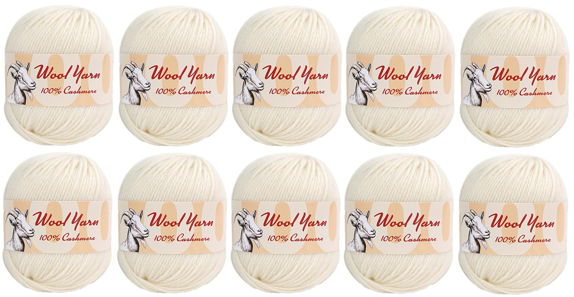 100% Cashmere Wool Yarn (Pack of 10) by Yonkey Monkey (White)