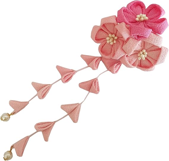 Amazon 舞妓風髪飾り ちりめんつまみ細工舞妓風髪飾り 七五三髪飾り 成人式髪飾り 和風髪飾り ピンク 淡ピンク 和装小物 通販