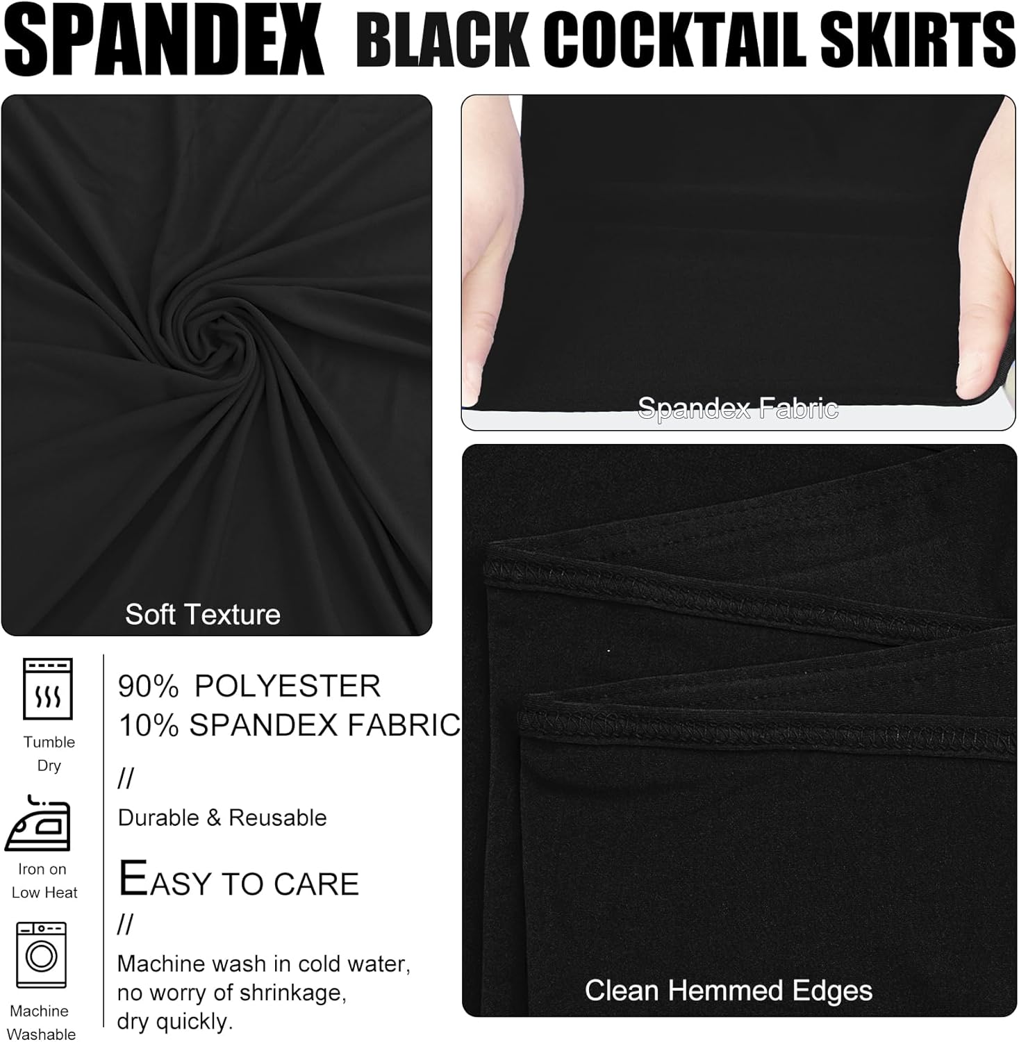 4 Packs 32 x 43 Inch Spandex Round Cocktail Table Skirts with Wavy Drapes Stretch Cocktail Tablecloth Fitted High Top Tables for Wedding Bar Party Banquet (Black)