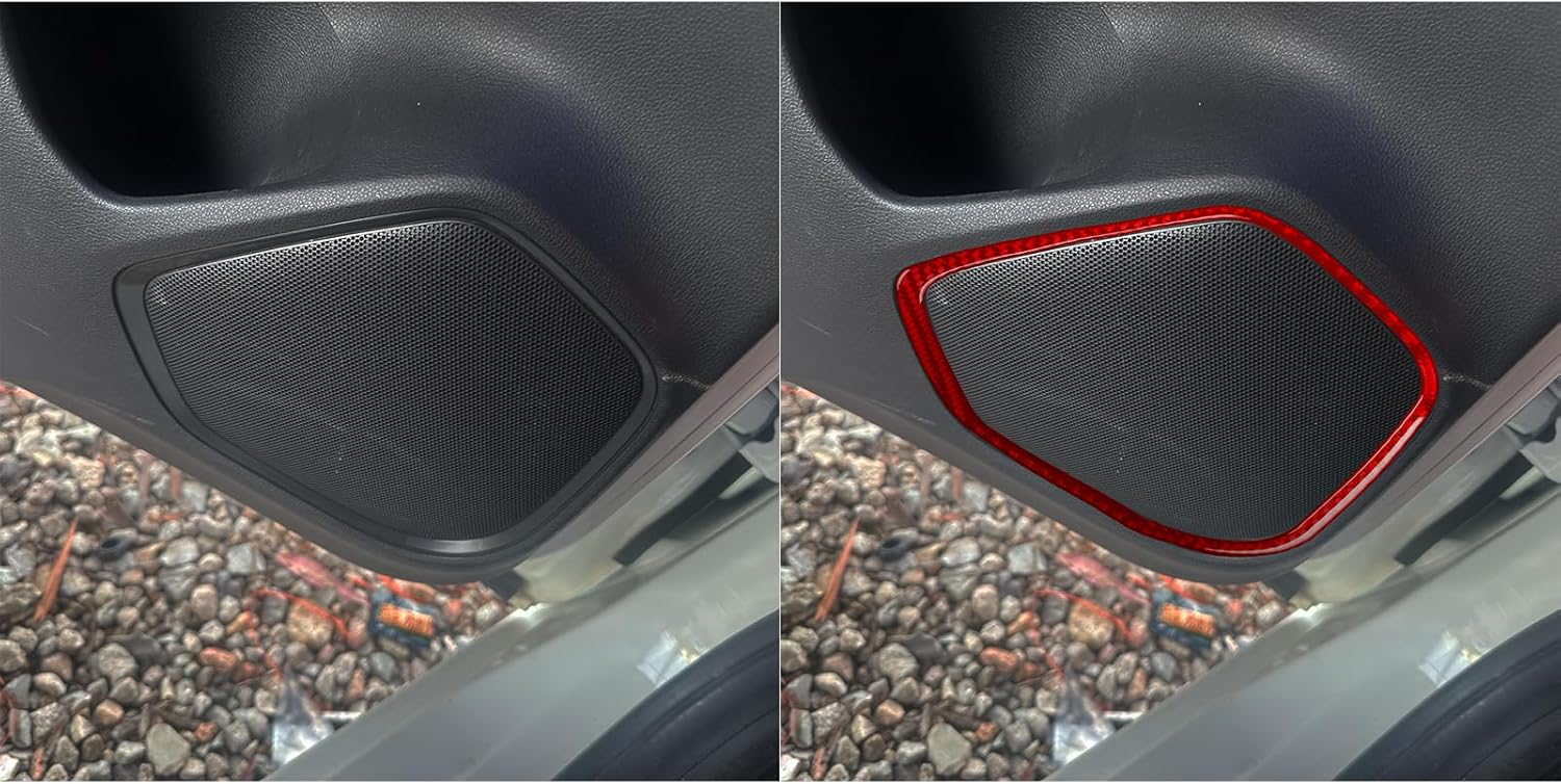 Red Real Carbon Fiber Car Inner Door Horn Speaker Surround Frame Trim Sticker Compatible with Honda Fit/Jazz 3rd Gen LX/EX/EX-L/Sport 2015 2016 2017 2018 2019 2020 Auto Interior Accessories