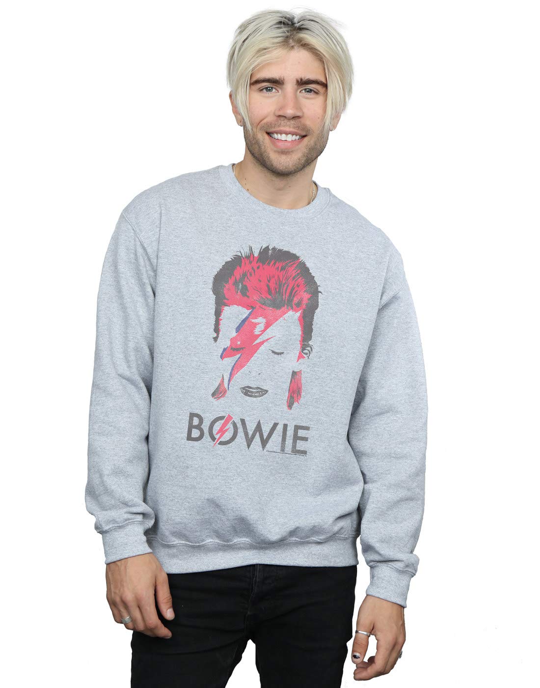 Absolute Cult Men's Sport Grey David Bowie Aladdin Sane Distressed Sweatshirt XX-Large