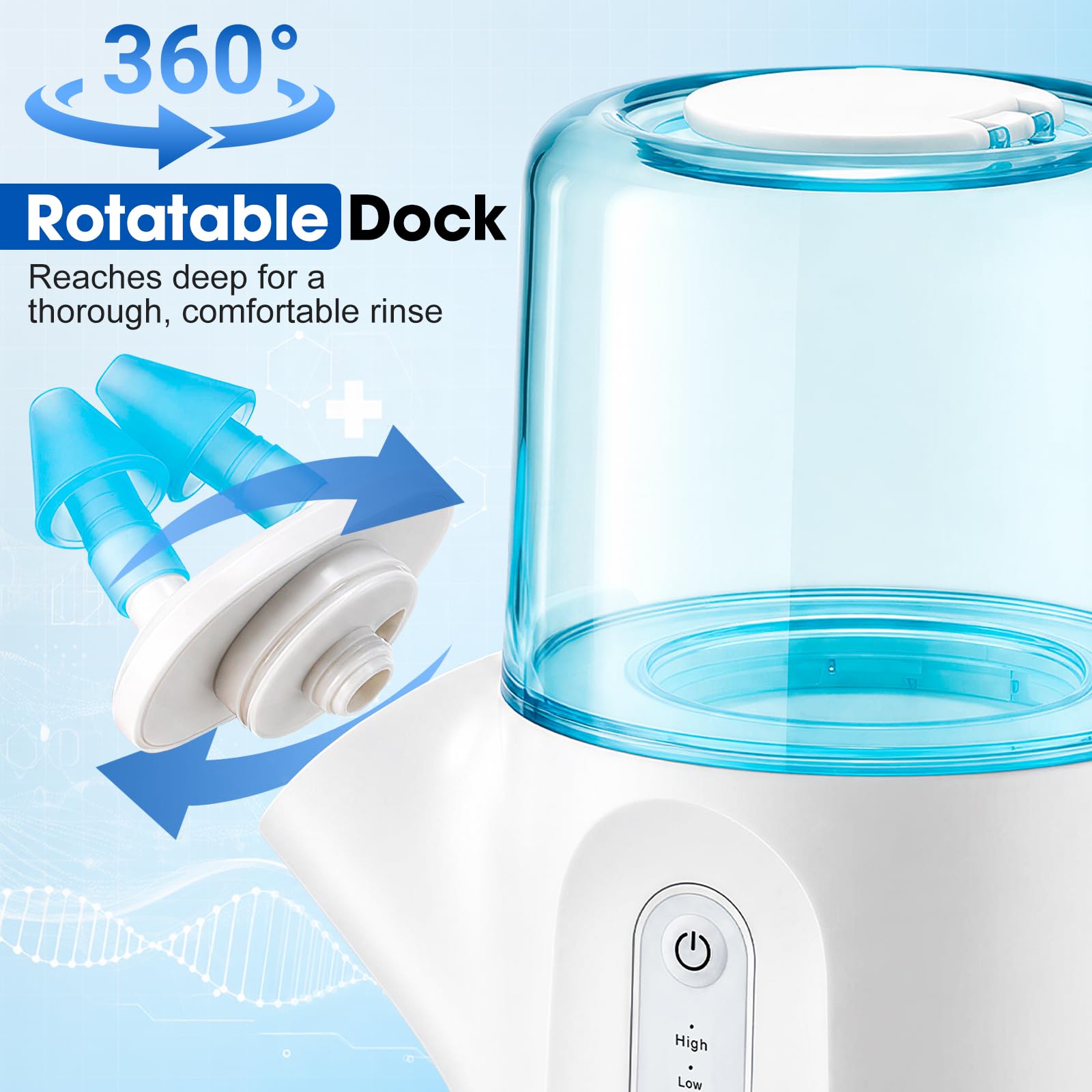 Irrigador Nasal Eléctrico Inalámbrico De Doble Depósito, Lavado De Senos Paranasales Con 2 Modos De Enjuague, Recogida Automática De Residuos, 800mAh, Impermeable IPX7, 8 Boquillas, 40 Sobres De Sal