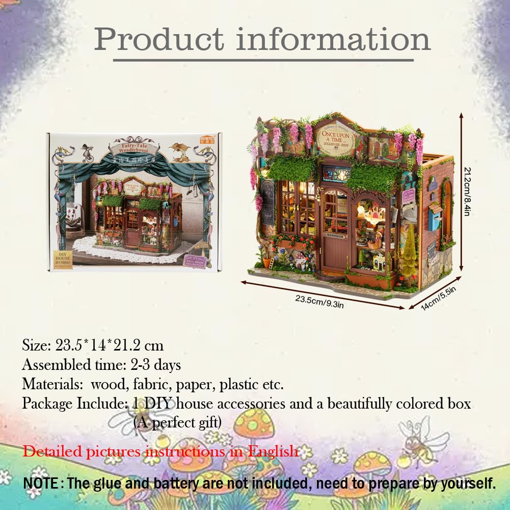 Miniaturowy zestaw do budowania domku dla lalek, mini bajkowy sklep, puzzle w skali 1:24, meble sklepowe, akcesoria i oświetlenie LED, kreatywna przestrzeń, prezent urodzinowy dla chłopców i