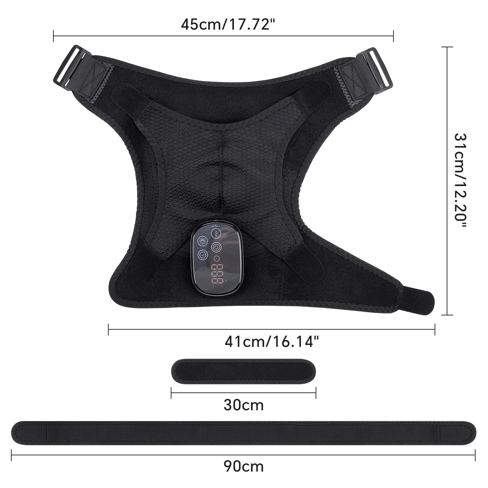 Kabellose Beheizte Schultermassageauflage 660-nm- & 850-nm-LED-Licht | mit 3 Heizstufen & 3 Vibrationsmodi, 3 Minuten Timer, Touchscreen-Steuerung, 5000mah-Akku