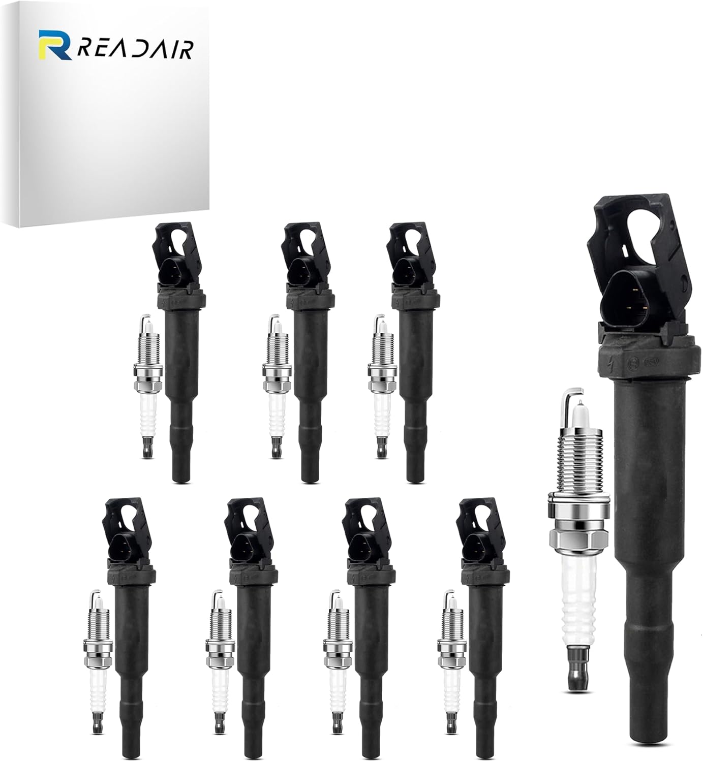 Ignition Coil Packs & Spark Plugs 8sets Compatible with 2006-2009 BMW 750Li | 2004-2010 X5 | 2006-2010 BMW 650i | 2006-2010 BMW 550i 4.8L V8, 2004-2005 BMW 645Ci 4.4L V8 - Replace UF592