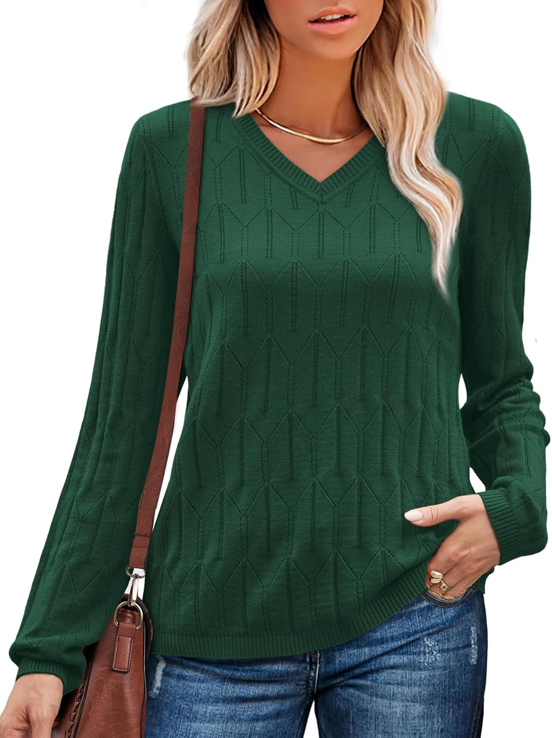 OFEEFAN Womens Sweaters Long Sleeve Shirts Fall Outfits 2026 V Neck Soft Knit Pullover Trendy Tops Dressy Casual Blouses - Image 4