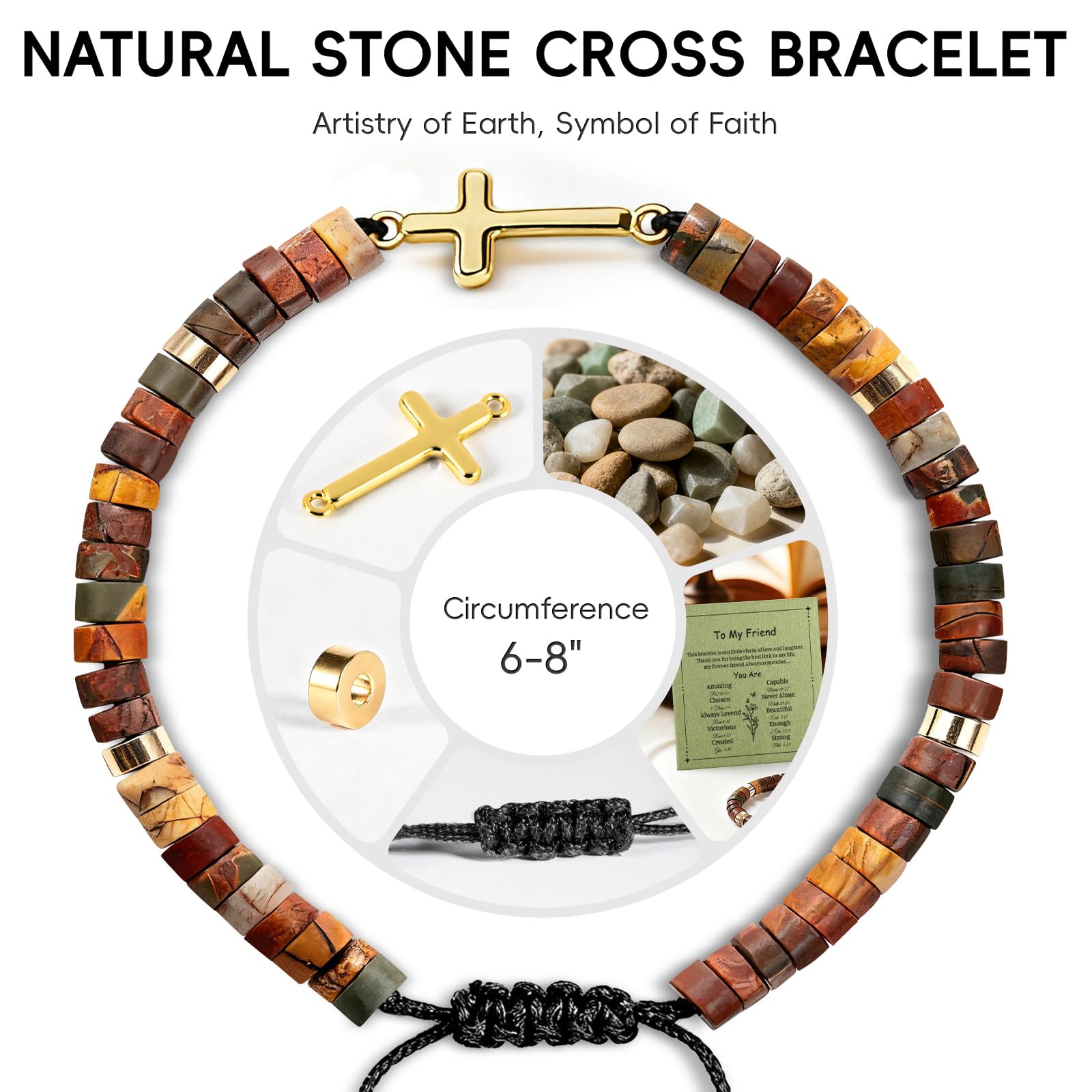 Beste Freundin Geschenk für Sie - Christliches Kreuz Naturstein Armband mit Geschenkbox & Inspirationskarte - Freundschaftsarmband für Frauen, Stärke & Heilung Religiöses Geschenk zum Geburtstag oder