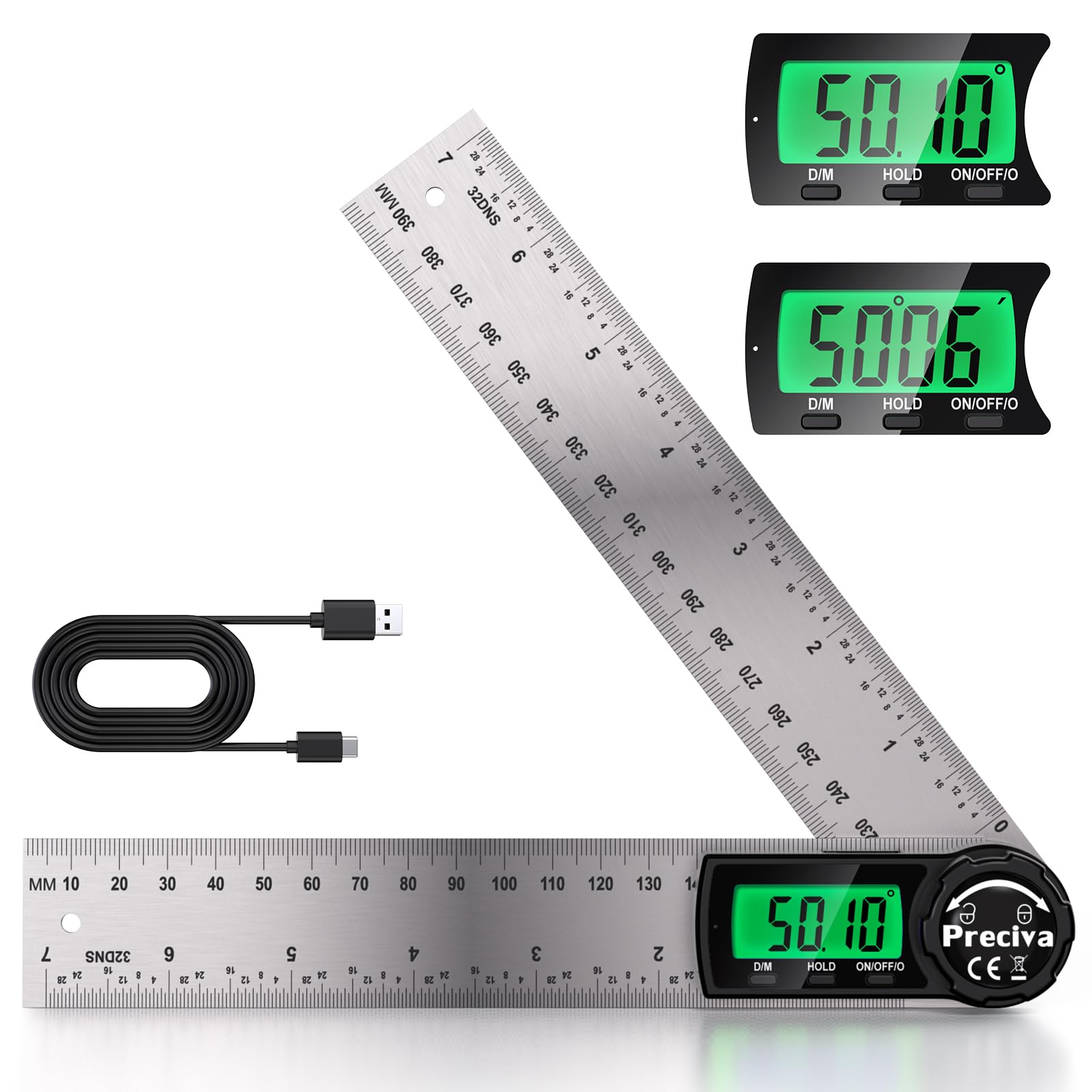 400MM Digital Angle Finder,Preciva Rechargeable Inclinometer Protractor