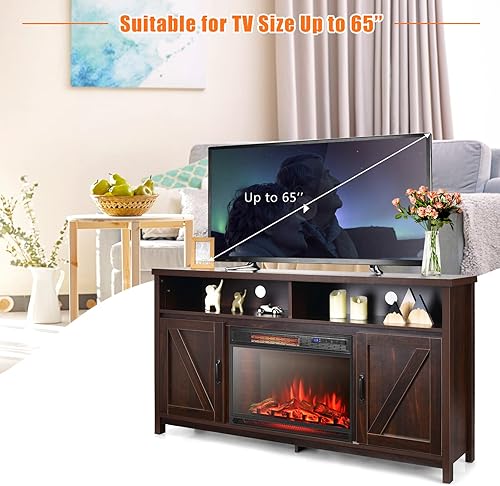 Miniatura 5 de Tangkula Soporte de TV con chimenea eléctrica, para televisores de hasta 65 pulgadas, con chimenea sintética empotrada de 25 pulgadas de 1350 W, 3