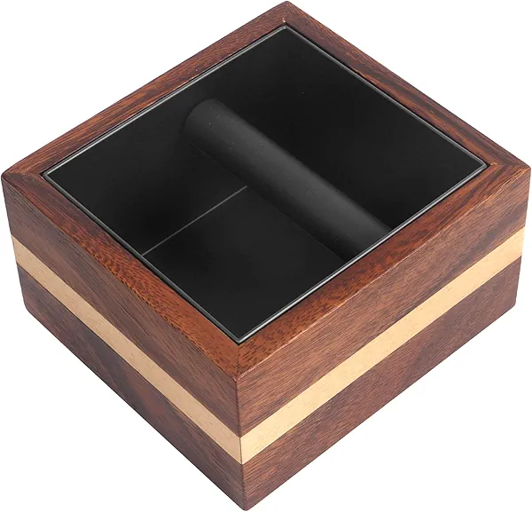 Kmise Natural Walnut Espresso Accessories Organizer Box Fits Espresso Distributor,Tamping Station Base,Tamper Holder-1.5L Coffee Grounds Box(7.3 * 6.8 * 4.3in)