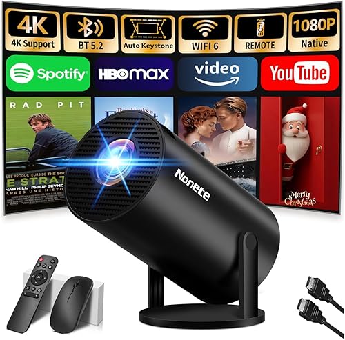 Miniatura 1 de Mini proyector 1080P, proyector 4K Full HD con WIFI 6 y Bluetooth 5.2, compatible con proyector portátil giratorio de 180 con corrección trapezoidal