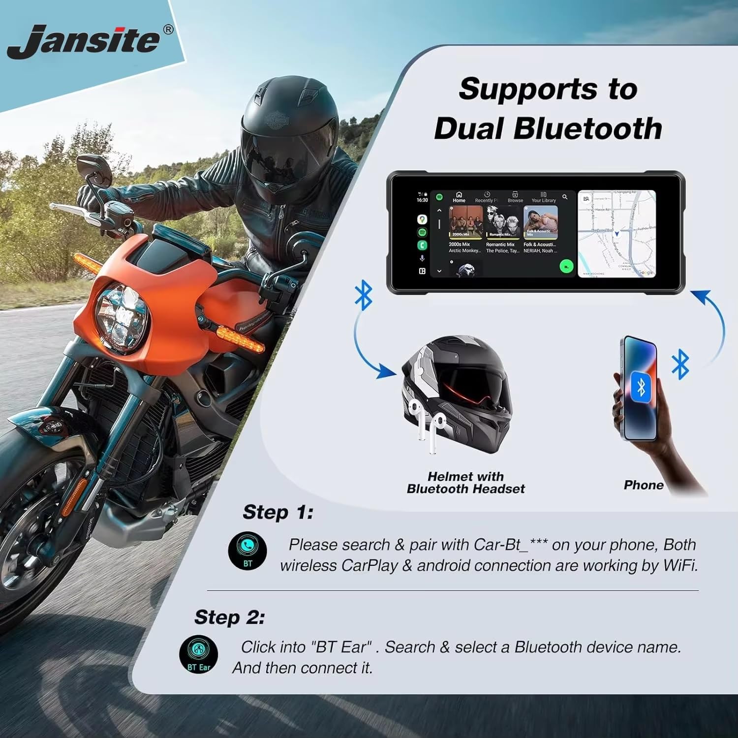 Nawigacja motocyklowa Carplay z wyświetlaczem 7" z systemem Android, w zestawie kamera i dvr z okrągłym mocowaniem kierownicy 7 cali prezent świąteczny z uchwytami samochodowymi i motocyklowymi