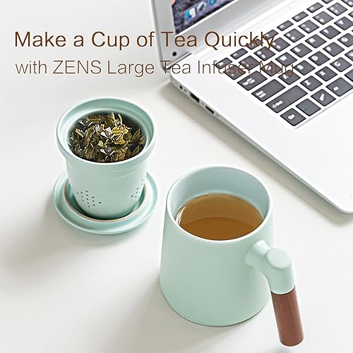 Vista 17 de ZENS Taza de té con infusor y tapa para remojar hojas sueltas, taza infusor de té de cerámica en relieve de 16.9 onzas, difusor de té con mango