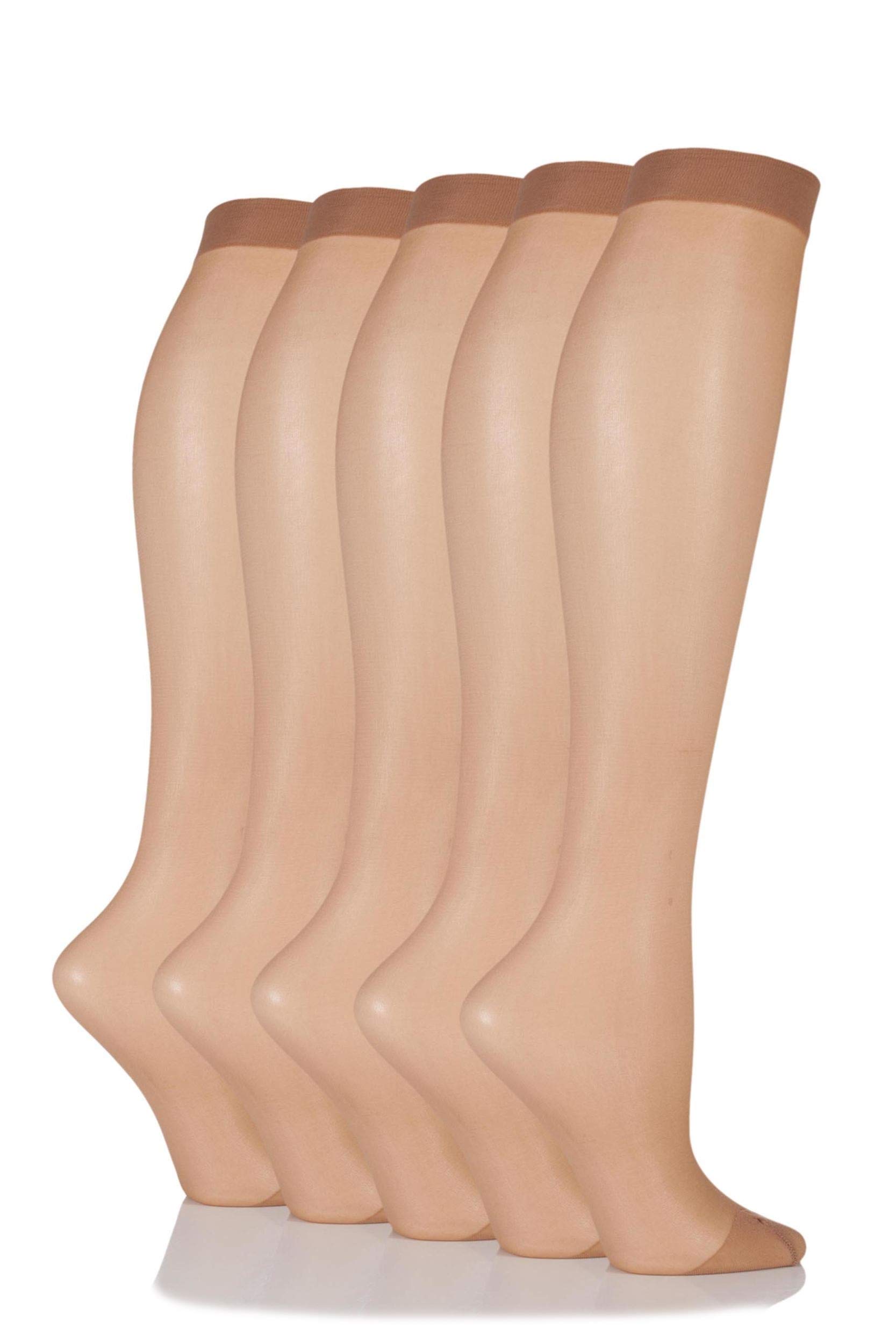SOCKSHOP Women's 5 Pair 15 Denier Knee Highs