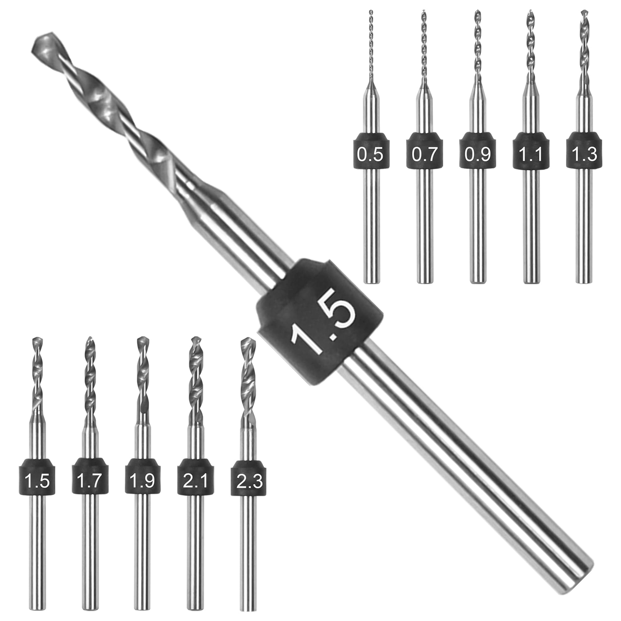 ARROWMAX Set di punte per trapano PCB, marcatura delle dimensioni, 0,5 mm - 2,3 mm, gambo da 2,35 mm, micro trapano in metallo duro, per fai da te, gioielli, ambra, perle, PCB, plastica (set B)