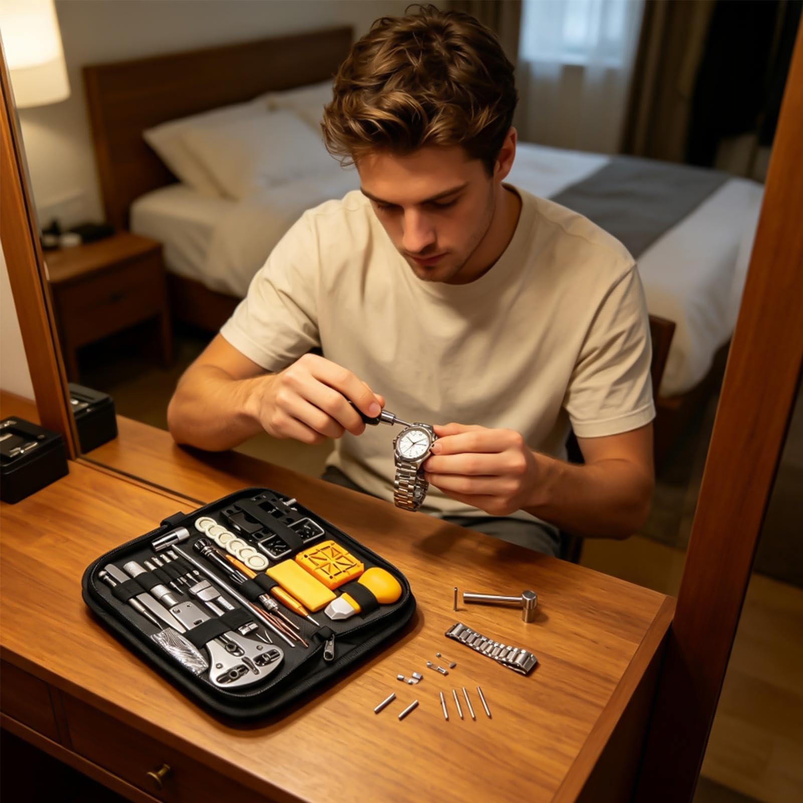 Kit Attrezzi per Orologi Kit Completo di Manutenzione di Precisione con da | Strumento di Rimozione Bracciale Per Smontaggio, Regolazione Bracciale, Apertura Impostazione Viaggio e Casa