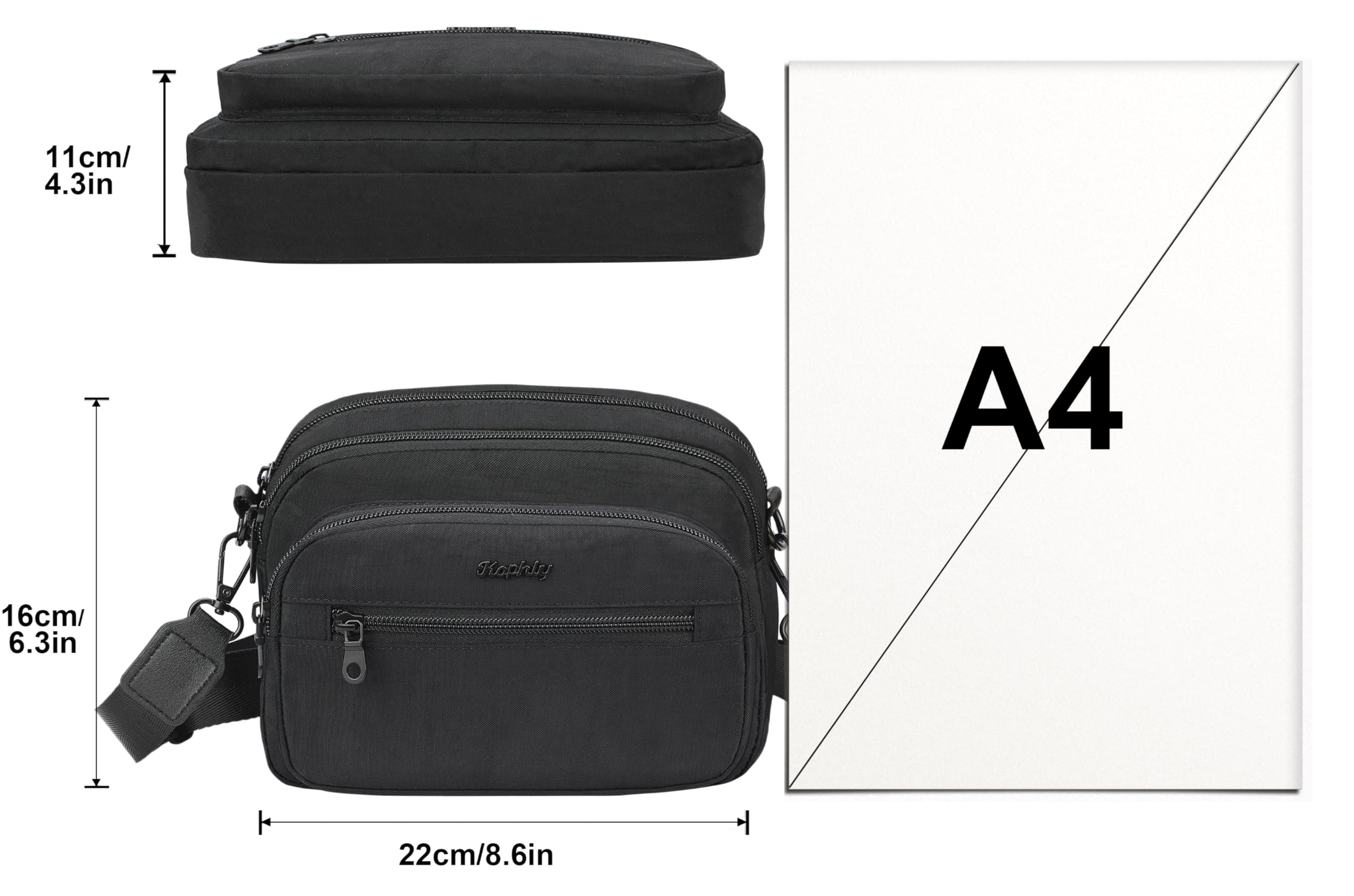 KOPHLY Crossbody Bags for Women, Crossbody Purses for Women, Small Shoulder Bag, Anti-Theft RFID Blocking Pocket(Black)